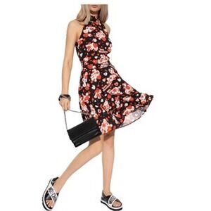 Love Moschino Heart Print Fit and Flare Halter Dress Sz M Designer Party NWT